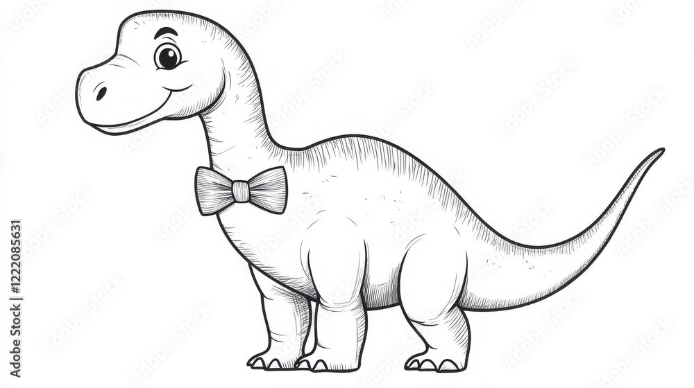 Cute Cartoon Dinosaur Character with Bow Tie and Friendly Smile Cute Cartoon Dinosaur Character with Bow Tie and Friendly Smile