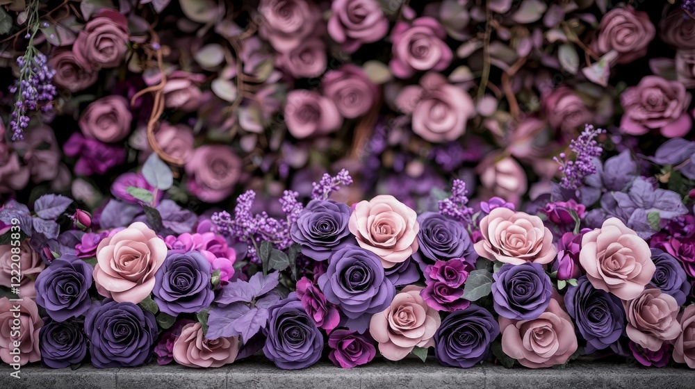 Naklejka premium Romantic Purple Pink Roses Floral Background Wedding Valentines