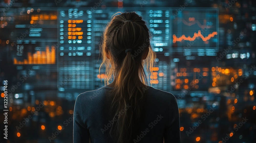 Woman Analyzing Data on Multiple Screens Woman Analyzing Data on Multiple Screens