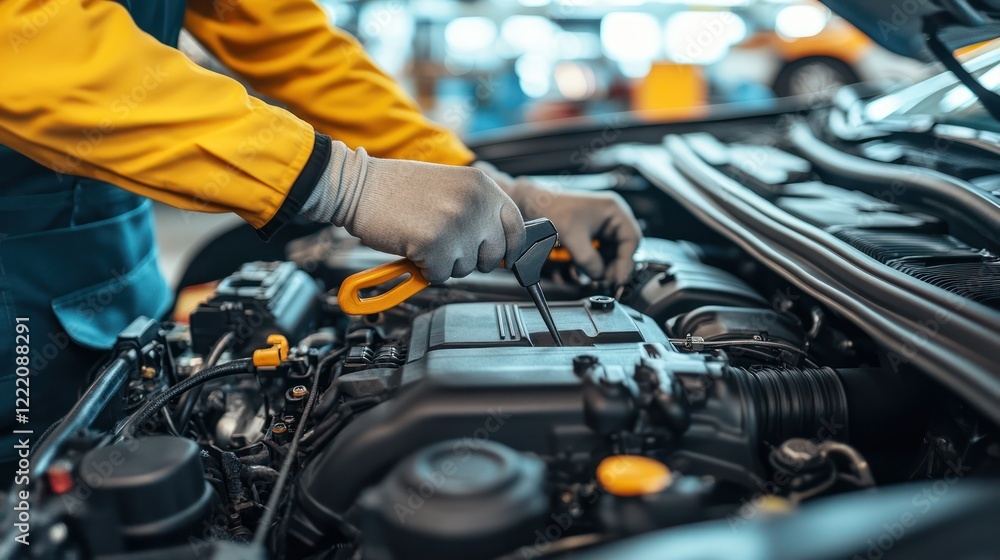 Mechanic repairs car engine in garage (1) Mechanic repairs car engine in garage (1)