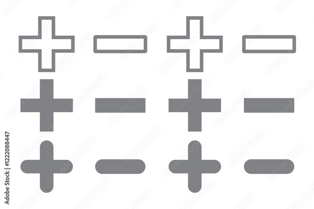 Fototapeta premium Round plus sign and minus sign icon set. Vector.