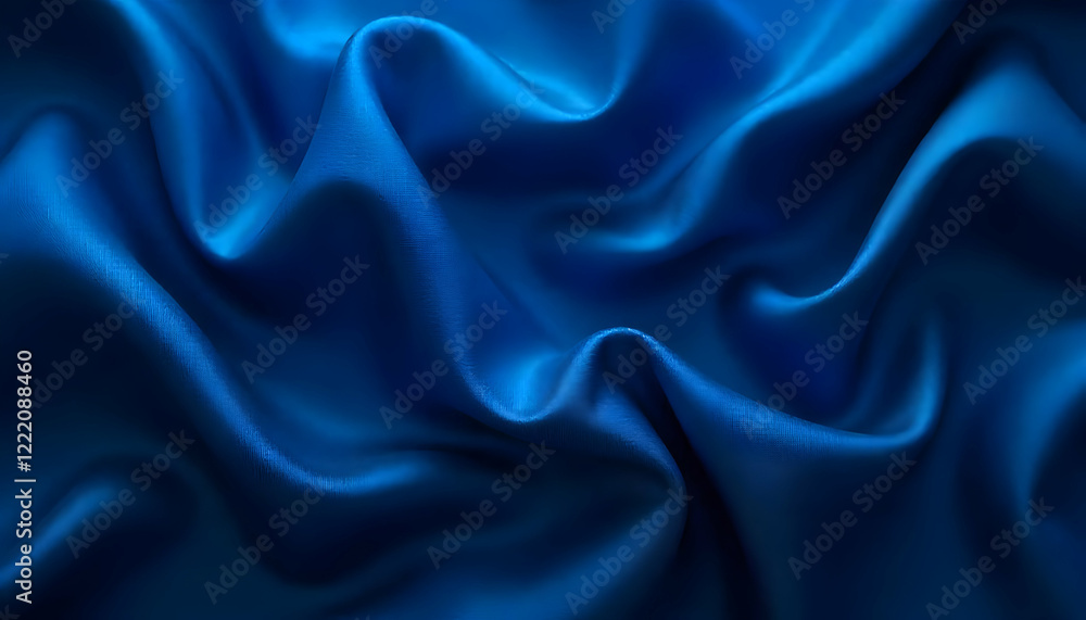 Fototapeta premium Black blue abstract background. Dark blue silk satin texture background. Shiny fabric with wavy soft pleats. Dark blue elegant background with copy space for your design. Liquid wave effect