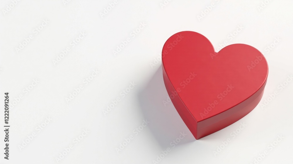 A crimson heart-shaped container rests on a pristine white surface, a symbol of affection and gifting A crimson heart-shaped container rests on a pristine white surface, a symbol of affection and gifting
