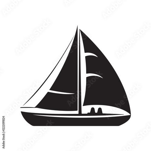 Flat Design Sailboat Icon in Black and White