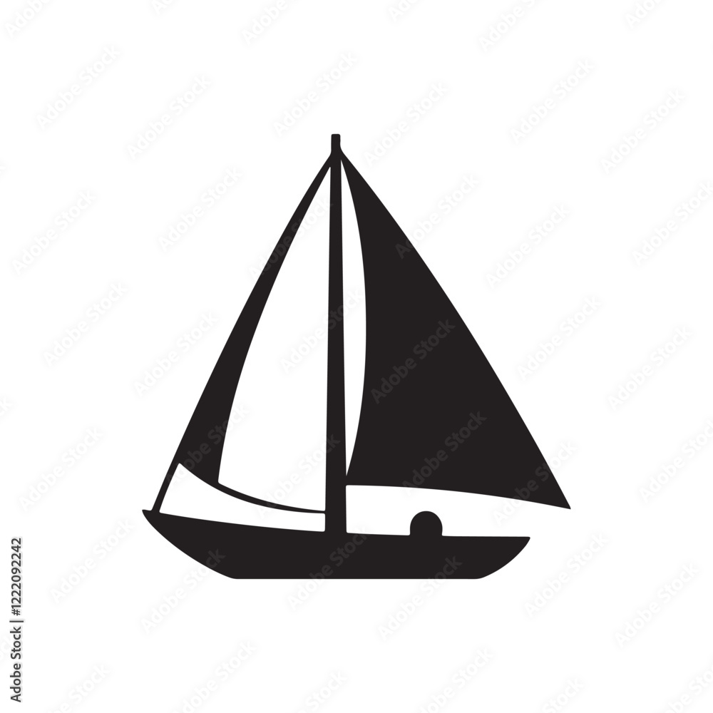 Flat Design Sailboat Icon in Black and White Flat Design Sailboat Icon in Black and White