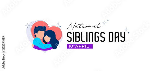 Siblings Day. Greeting template to commemorate national brothers' day, April 10. Features a vector illustration of brothers hugging.