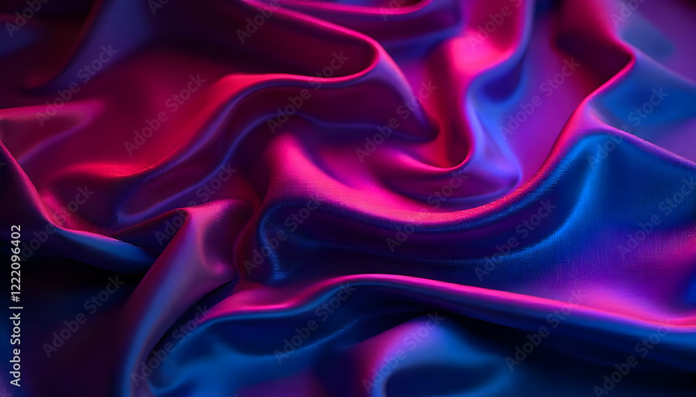 Obraz premium Black blue violet purple maroon red magenta silk satin. Color gradient. Abstract background. Drapery, curtain. Folds. Shiny fabric. Glow glitter neon electric light metallic. Line stripe. Wide banner