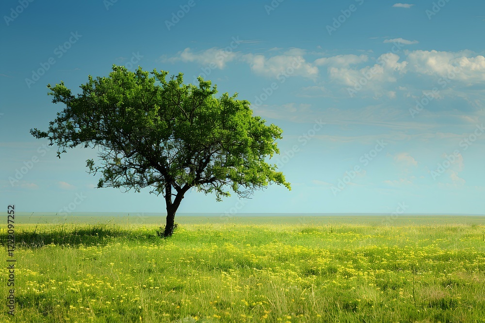 Fototapeta premium A lone tree in a field of yellow flowers