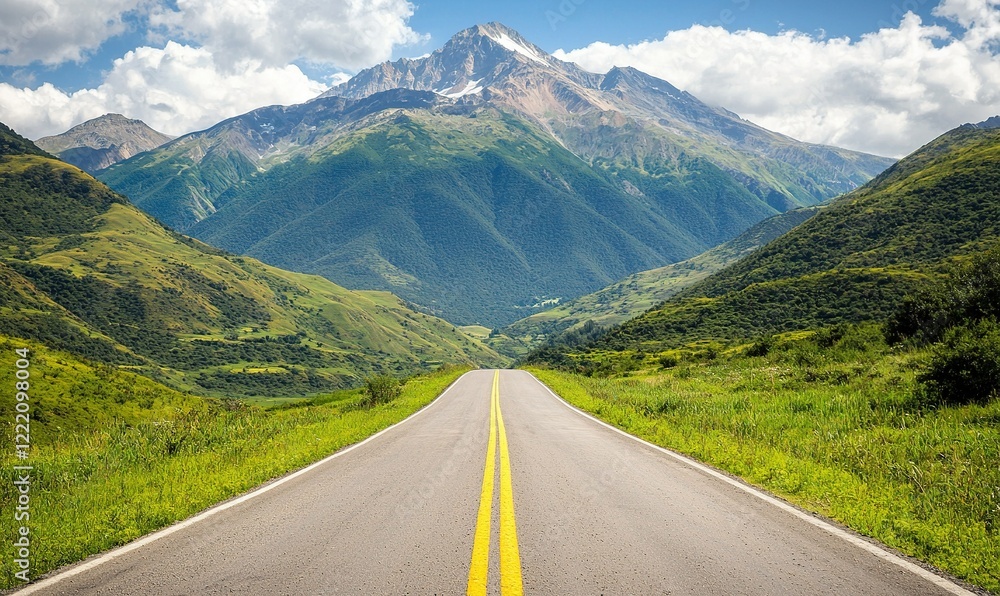 Fototapeta premium Mountain road journey through green valley landscape