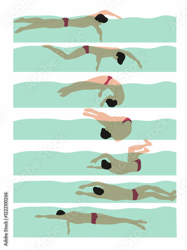 Vector illustration of swimming tutorial,man and girl doing swim,how do swim,swimming step for education,poster,learning,school and more