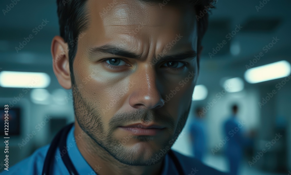 Focused male doctor in scrubs Focused male doctor in scrubs