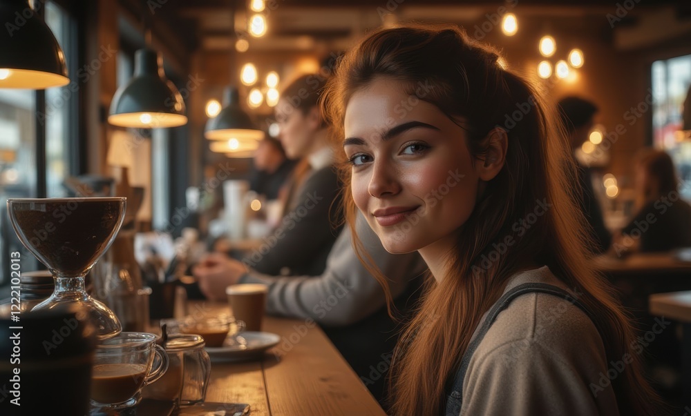 Smiling young woman in a café setting. Smiling young woman in a café setting.
