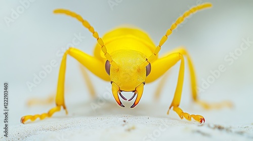 Yellow lucanus beetle isolated on white. Odontolabis ludekingi macro close up, lucanidae, collection beetles, insect photo