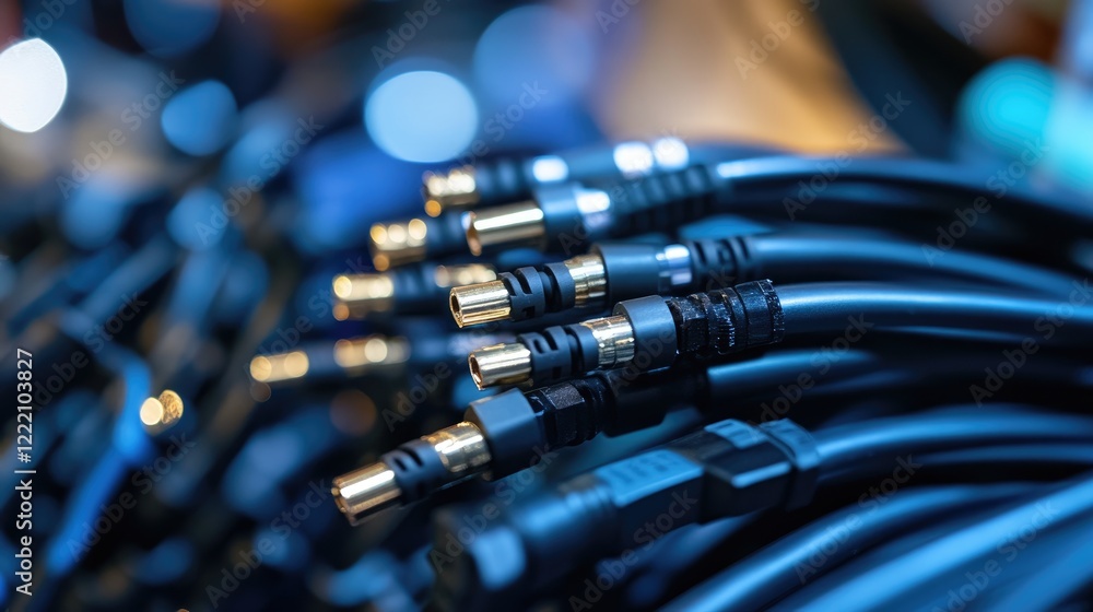Display of MTP (MPO) pigtail and patchcord fiber optic connectors in a tech setting, symbolizing high-speed connectivity and advanced networking solutions Display of MTP (MPO) pigtail and patchcord fiber optic connectors in a tech setting, symbolizing high-speed connectivity and advanced networking solutions