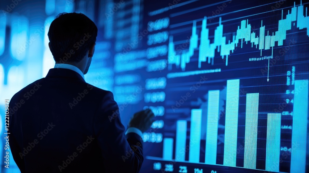 Fototapeta premium a formal presentation where executives are discussing financial graphs displayed on a projector.