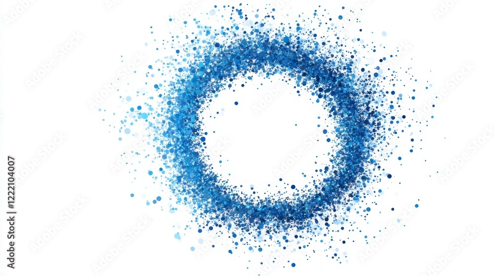 Blue Abstract Circular Design with Splashes and Dots on White Background Blue Abstract Circular Design with Splashes and Dots on White Background
