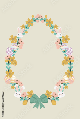 A patten of Easter wreath with rabbit and easter eggs