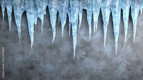 Ultra-Realistic Ice Icicle with Blue Glow, Dark Background photo