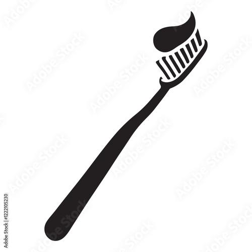 Toothbrush with Paste Silhouette Icon for Oral Hygiene