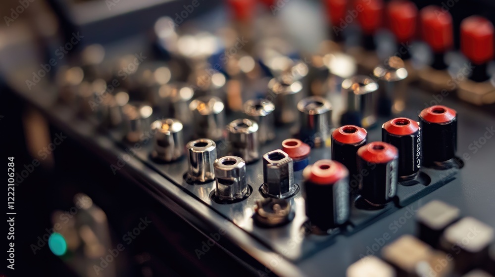 Naklejka premium Fiber optic connectors arranged on a control box, showcasing the importance of clean, organized electronics for optimal communication systems