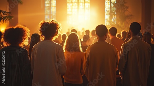 a moment during a worship service where congregants are gathered around the altar, engaged in prayer or communion, emphasizing community and devotion. photo