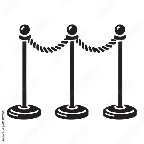 Stanchion Rope Silhouette Icon Barrier Crowd Control Vector