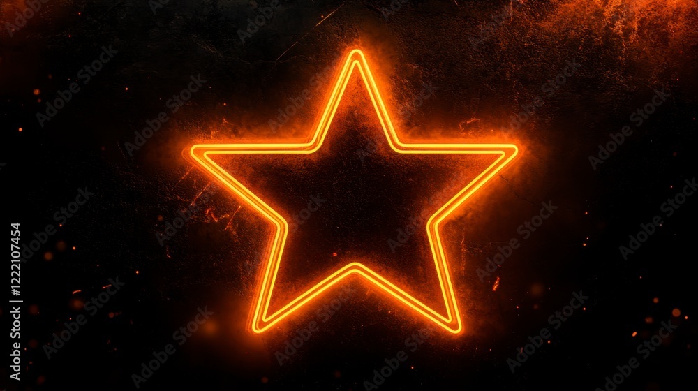 Fototapeta premium Bright Neon Orange Star on Dark Background with Glowing Effects