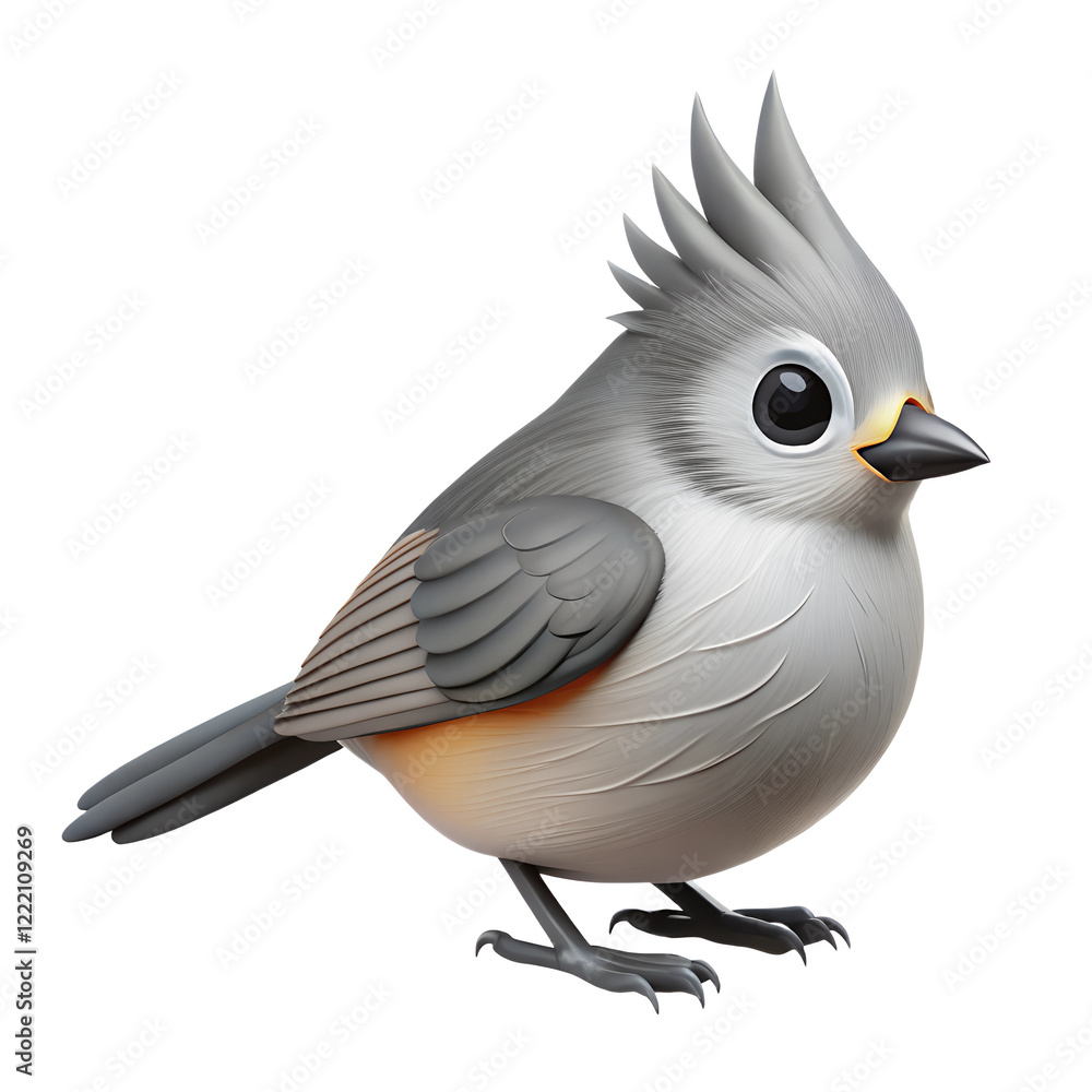 Obraz premium Tufted Titmouse bird 3D render icon isolated on white background
