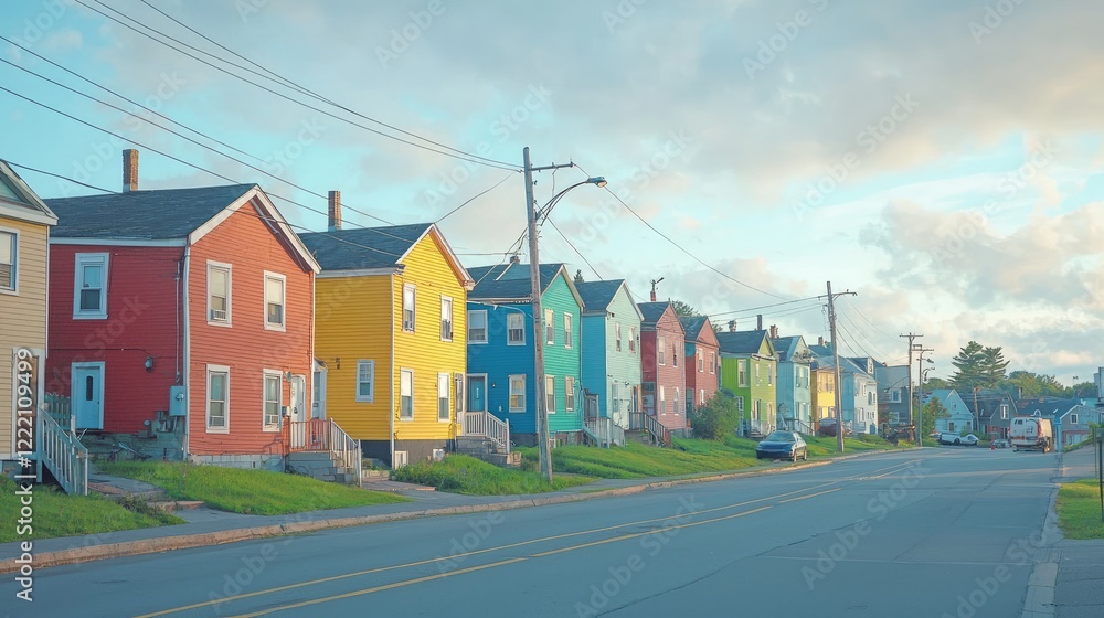 a row of brightly painted houses in a lively urban neighborhood. a row of brightly painted houses in a lively urban neighborhood.