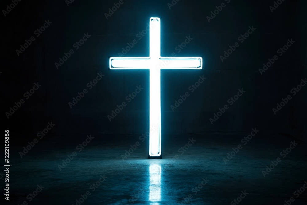 Neon Cross Design Illuminating a Dark Background for Spiritual Themes Neon Cross Design Illuminating a Dark Background for Spiritual Themes