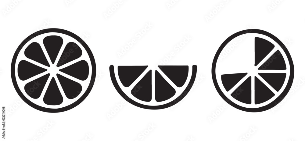 Black and White Lemon Slice Illustration Set Black and White Lemon Slice Illustration Set