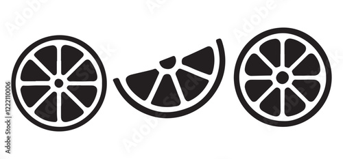 Set of Black Silhouette Lemon Slices Illustrations
