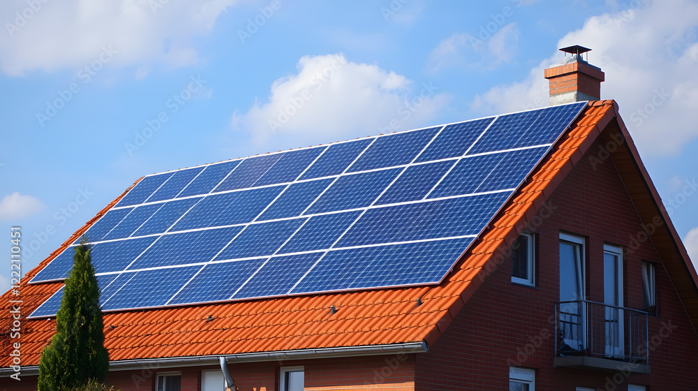 Fototapeta premium An industrial complex with solar panels installed on roofs, reducing energy reliance on non-renewable resources and lowering emissions.