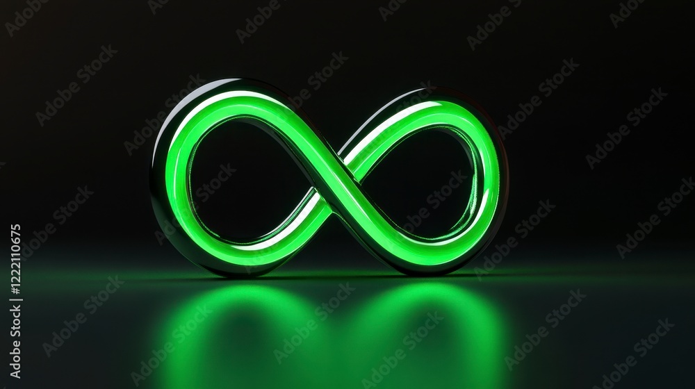 Green Infinity Symbol Design with Glossy Finish and Dark Background Green Infinity Symbol Design with Glossy Finish and Dark Background