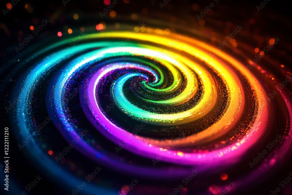 Obraz premium Colorful Spiral Motion with Glittering Particles in Dark Background
