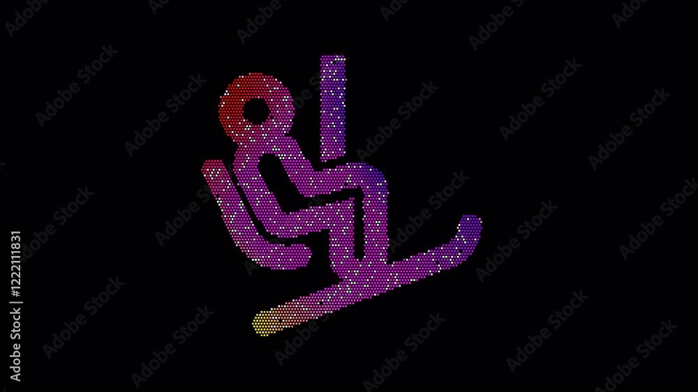 Icon ski lift is made up of LED square shapes that shimmer and flicker. There are black dead diodes. In-Out looped. Alpha BW at the end Icon ski lift is made up of LED square shapes that shimmer and flicker. There are black dead diodes. In-Out looped. Alpha BW at the end