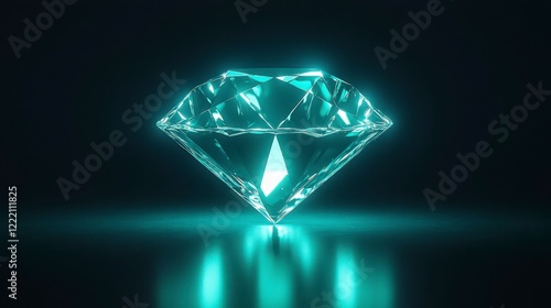Brilliant Teal Diamond on a Dark Background with Soft Reflections