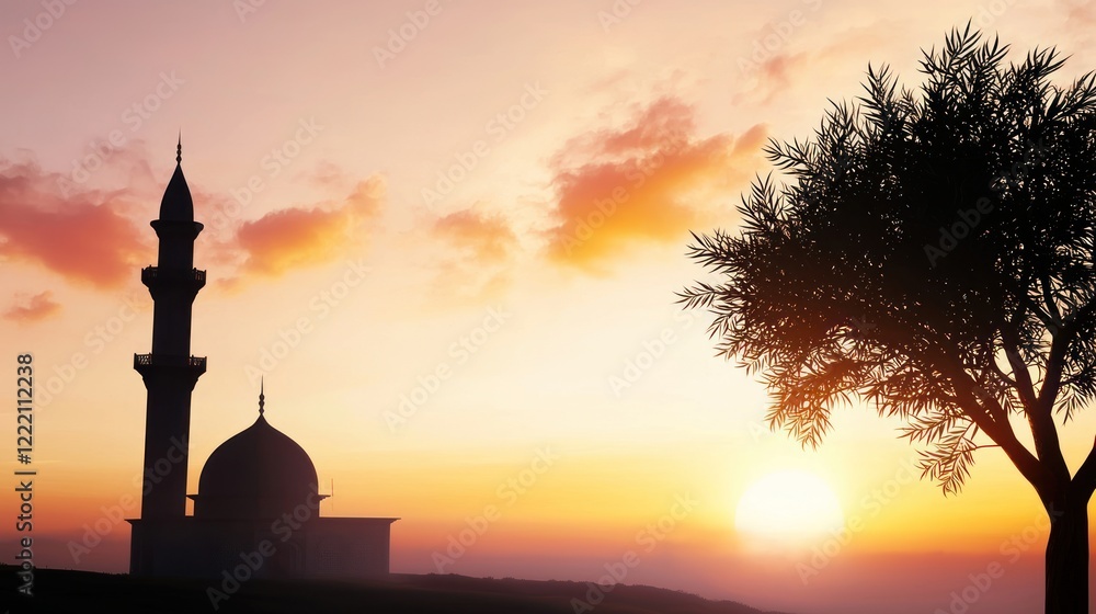 Obraz premium Sunset Silhouette of a Mosque