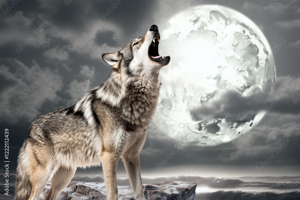 Fototapeta premium Wolf howling animal wildlife nature remix