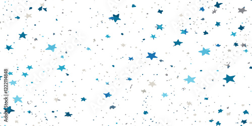 Abstract blue and multicolor star design greeting doted confetti on white background. Concept of anniversary, Christmas decoration, greeting card, party social event vector illustration.