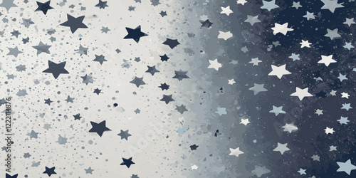 Abstract blue and multicolor star design greeting doted confetti on white background. Concept of anniversary, Christmas decoration, greeting card, party social event vector illustration.