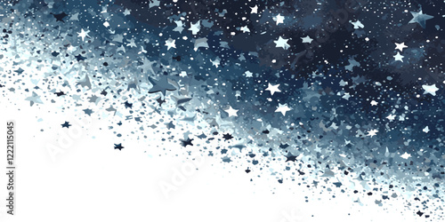 Abstract blue and multicolor star design greeting doted confetti on white background. Concept of anniversary, Christmas decoration, greeting card, party social event vector illustration.