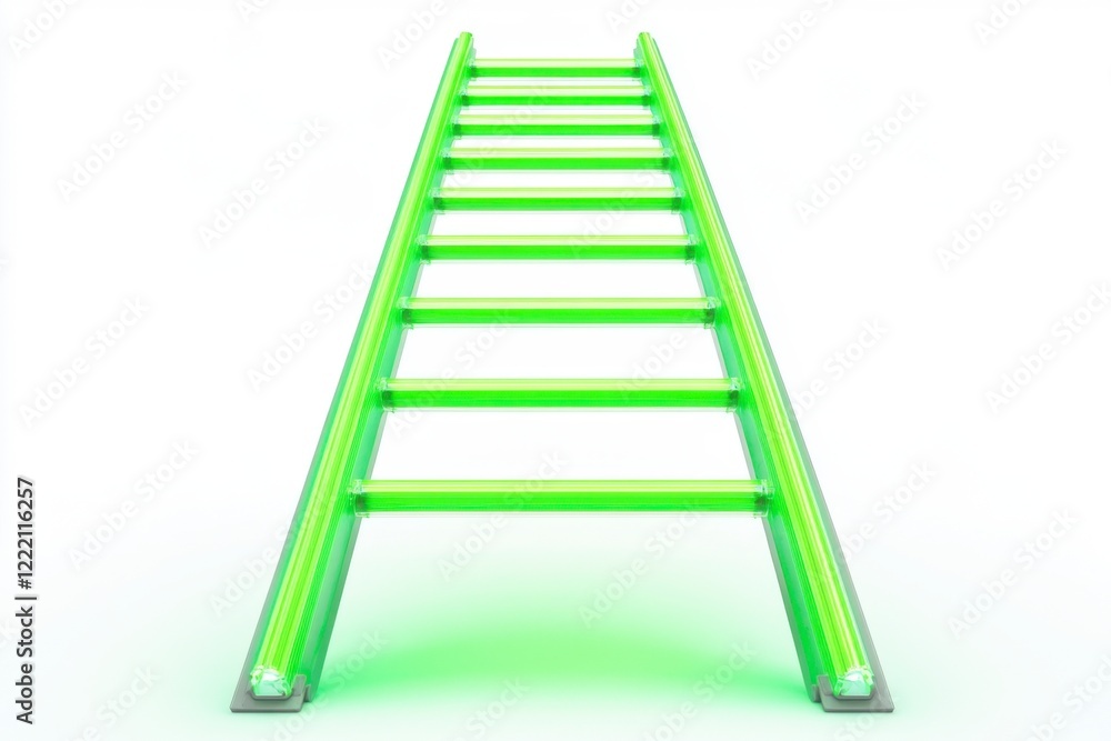 Bright Green Step Ladder on White Background with Minimal Shadows Bright Green Step Ladder on White Background with Minimal Shadows