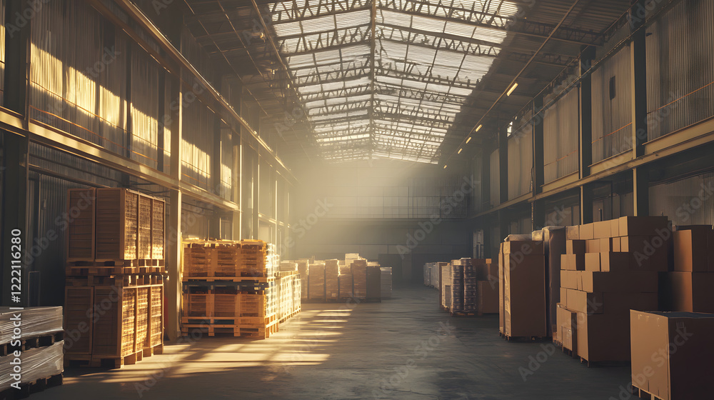 An industrial warehouse with solar panels on the roof, harnessing solar energy for sustainable manufacturing processes. An industrial warehouse with solar panels on the roof, harnessing solar energy for sustainable manufacturing processes.