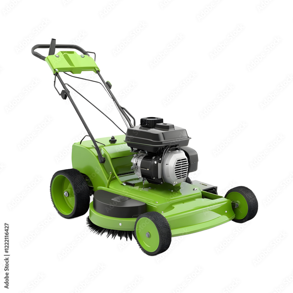 Fototapeta premium Modern Green Lawn Mower with Transparent Background