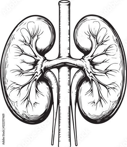 Hand drawn kidney line art 
