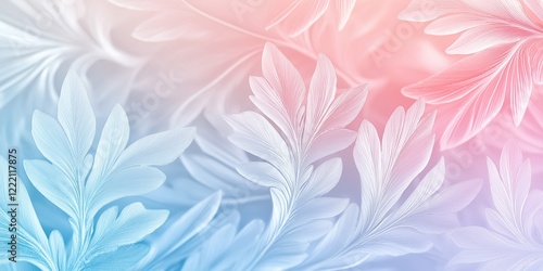Frosted Leaves in Soft Pink and Blue Tones. Elegant Abstract Botanical Design with Delicate Textures and Gentle Light. Perfect for Artistic, Seasonal, and Decorative Concepts. AI generated