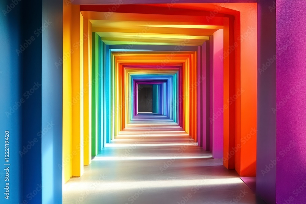 Fototapeta premium Vibrant Rainbow Archway Interior with Colorful Wall Tones and Light