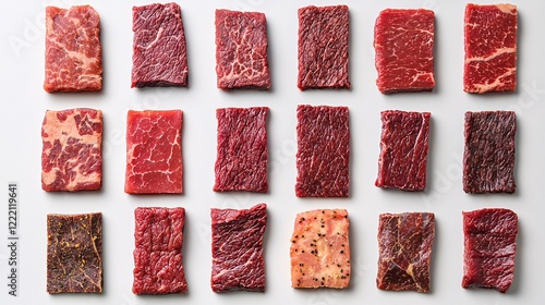 beef jerky concept. Assorted beef jerky flavors packaging photo