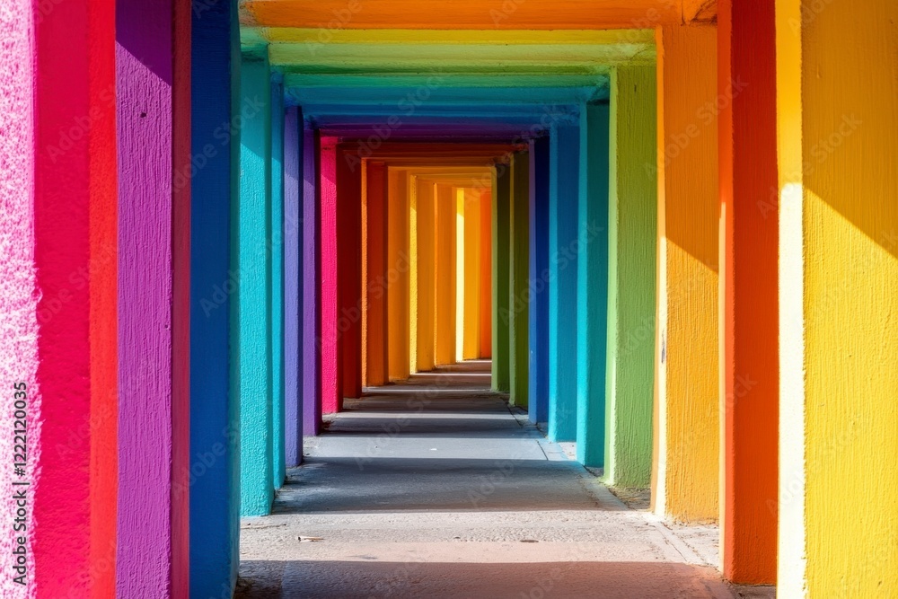 Colorful Rainbow Passage with Brightly Painted Archways and Shadows Colorful Rainbow Passage with Brightly Painted Archways and Shadows